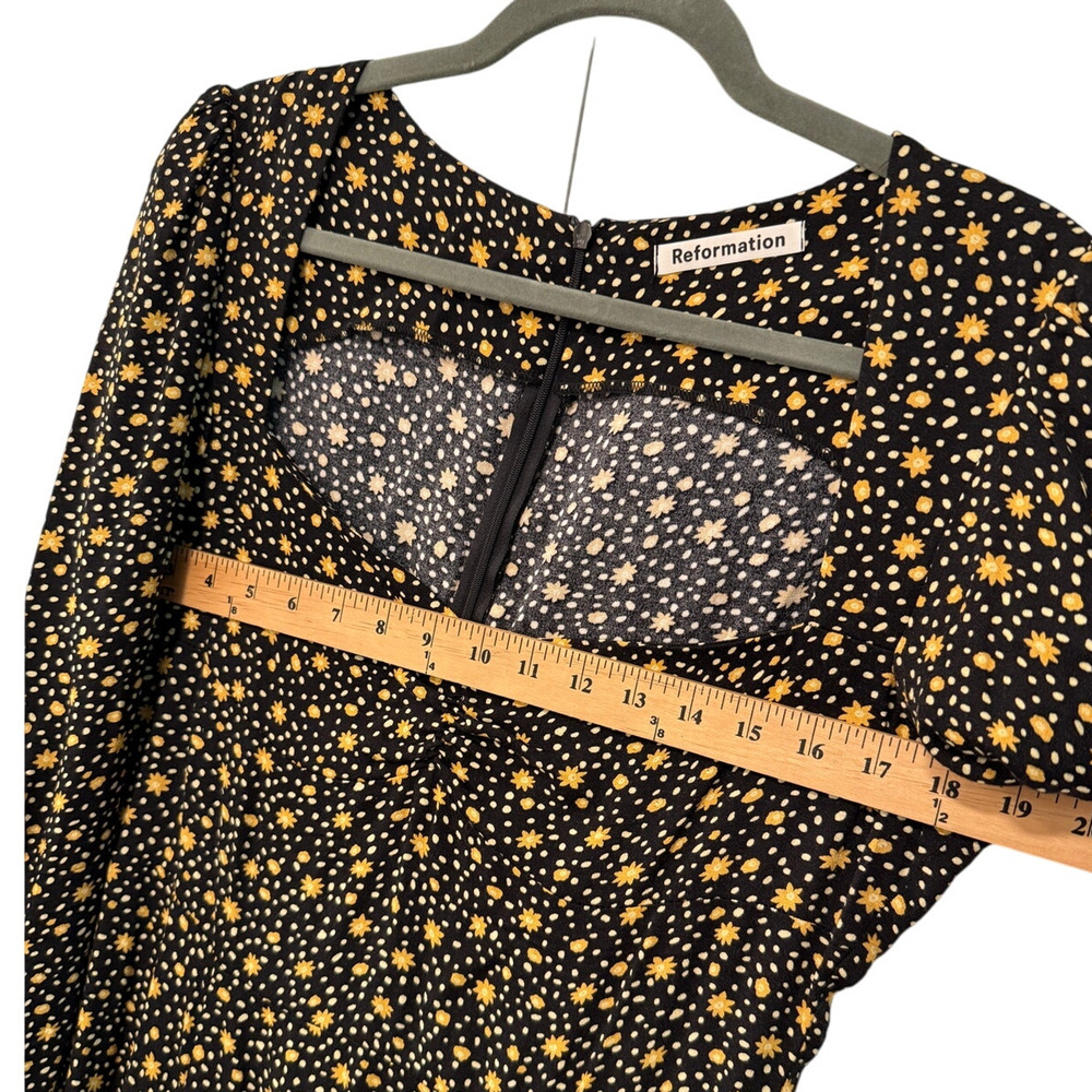 NEW! Reformation 10 Daisy Hunt Midi Dress Long Sleeve Dark Floral Black Yellow - Picture 7 of 9